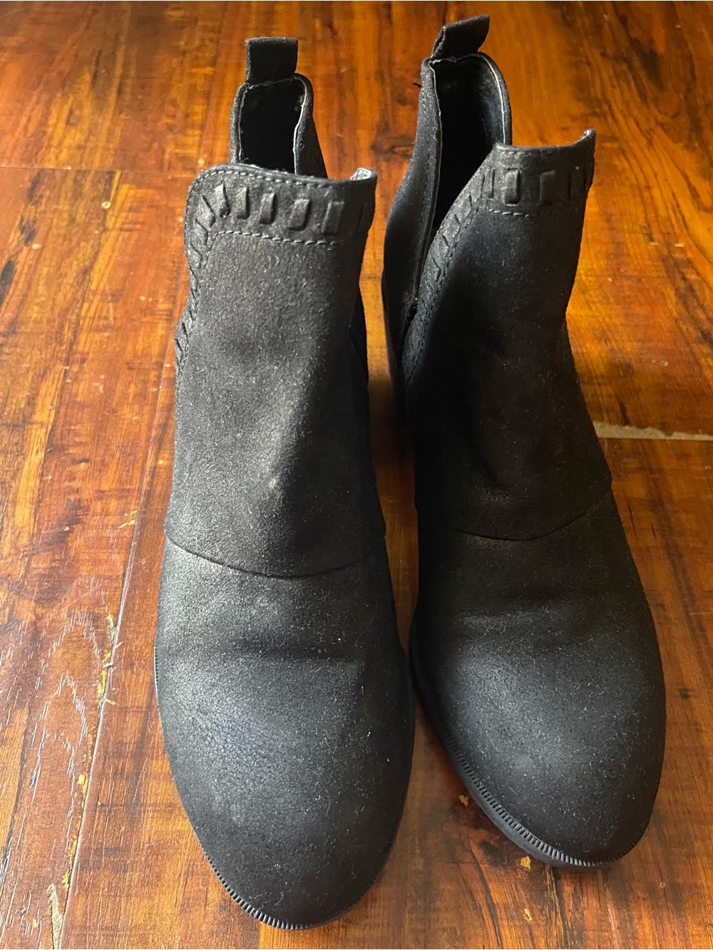 Rock & Candy Black Suede Ankle Booties with Stitched Trim